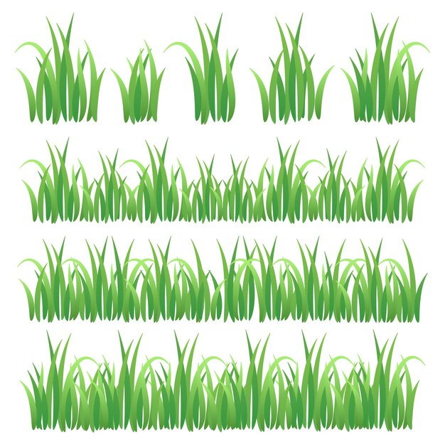 Set of Green Grass Isolated on White Background. Grass collection. Green summer lawn set