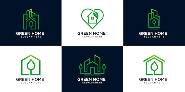 Set of green house logo design template