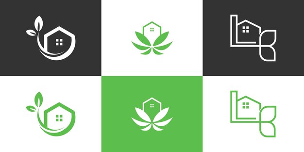 Set of Green house logo design vector with creative concept