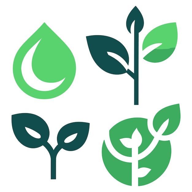 Set of green leaves design elements This image is a vector illustration