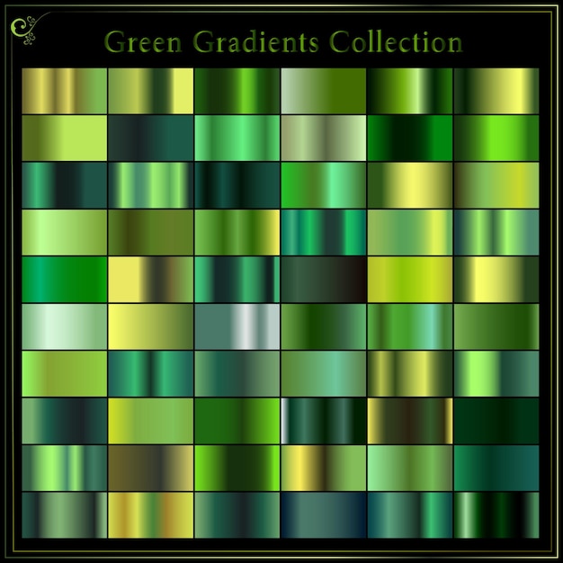 Set of green metal gradients swatches collection Different gradation design