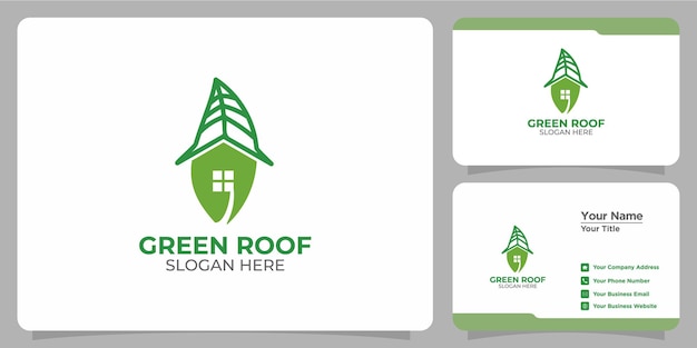 Set of green roof logo and business card