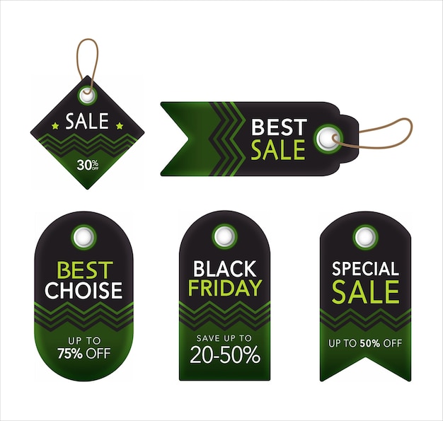 Set of green sale banners black friday price tag discount