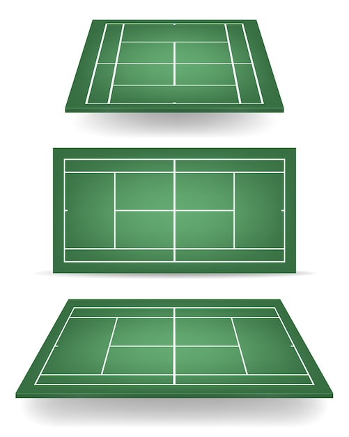 Vector set of green tennis courts with perspective.  