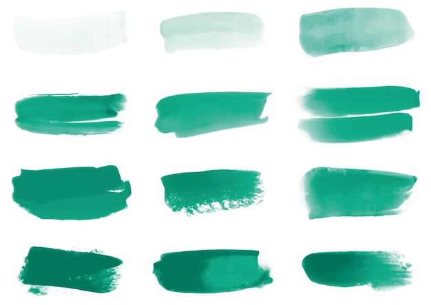 Set of green watercolor brush stroke