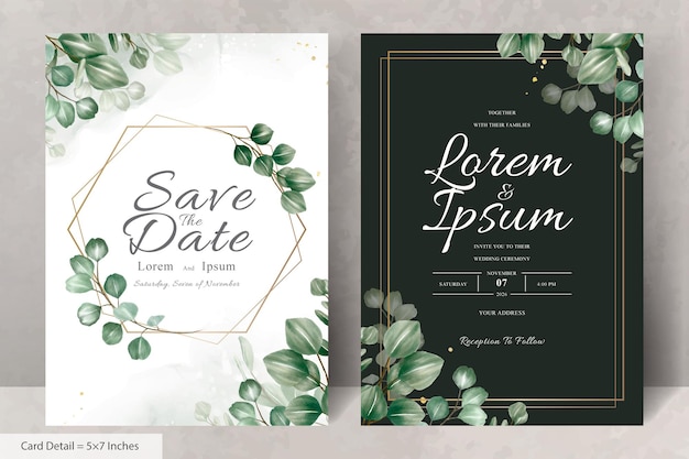 Set of Greenery Floral Frame Wedding Invitation Card Template