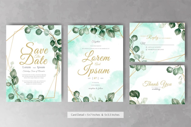 Set of Greenery Floral Frame Wedding Invitation Card Template