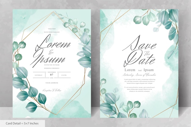 Set of Greenery Floral Frame Wedding Invitation Card Template