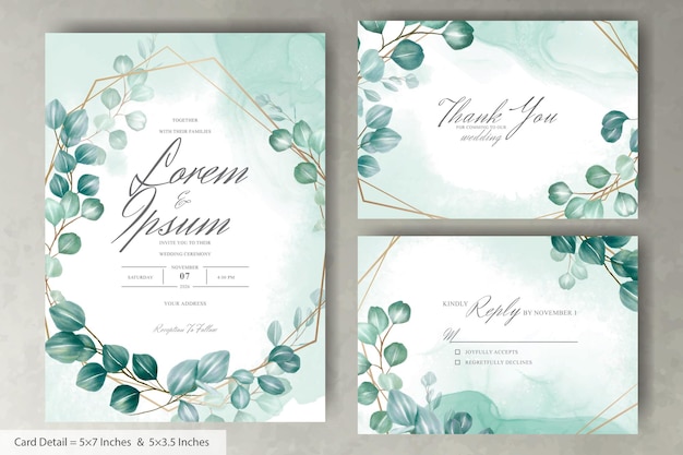 Set of Greenery Floral Frame Wedding Invitation Card Template