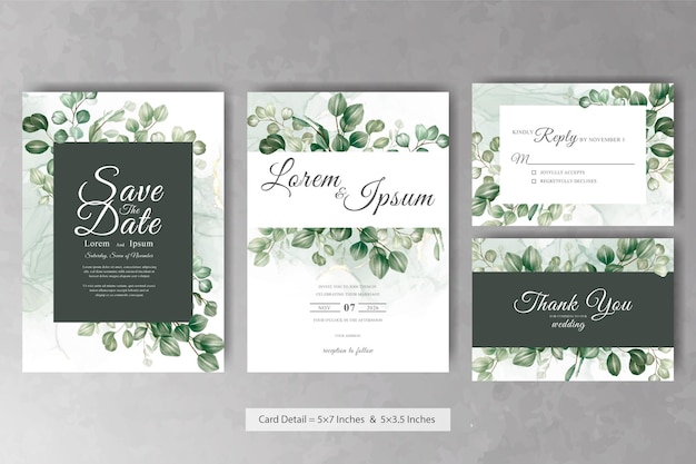 Set of Greenery Floral Frame Wedding Invitation Card Template