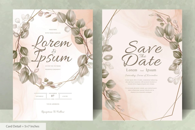 Set of Greenery Floral Frame Wedding Invitation Card Template