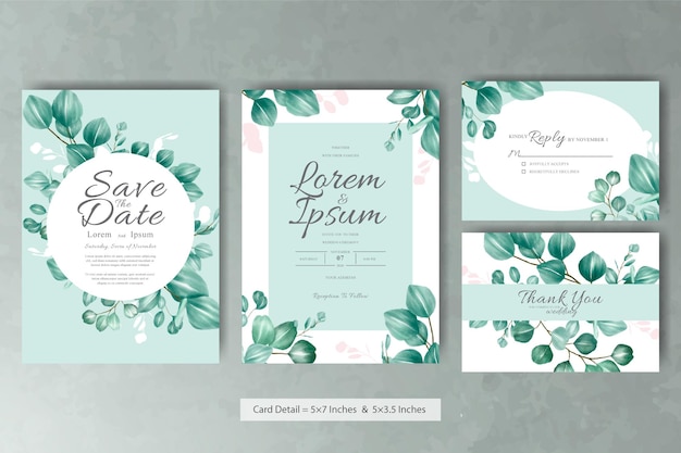 Set of Greenery Floral Frame Wedding Invitation Card Template