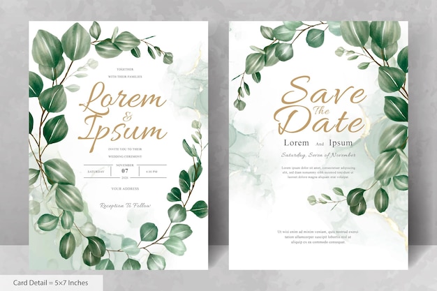 Set of Greenery Floral Frame Wedding Invitation Card Template