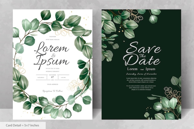 Set of Greenery Floral Frame Wedding Invitation Card Template