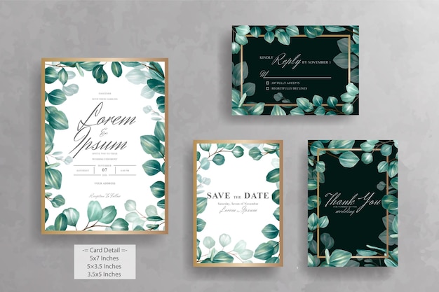 Set of Greenery Floral Frame Wedding Invitation Card Template