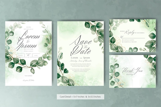 Set of Greenery Floral Frame Wedding Invitation Card Template