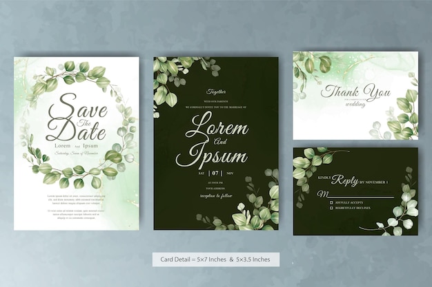 Set of greenery leaf wreaths Wedding Invitation Card Template with Eucalyptus Leaves