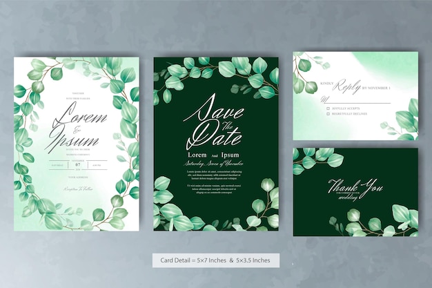 Set of greenery leaf wreaths Wedding Invitation Card Template with Eucalyptus Leaves