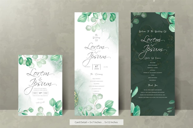 Set of greenery Wedding Invitation Card Template with Eucalyptus Leaves