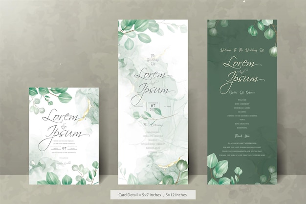 Set of greenery Wedding Invitation Card Template with Eucalyptus Leaves