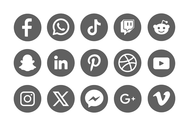 Vector set of grey circle with white color social media icons illustration vector