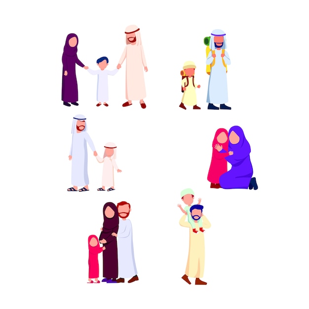 Set Group Illustration Happy Arabian Family