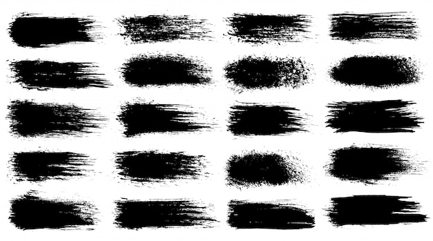 Set of grunge artistic brush strokes, brushes.Grunge watercolor wide brush strokes. Black collection isolated on white background