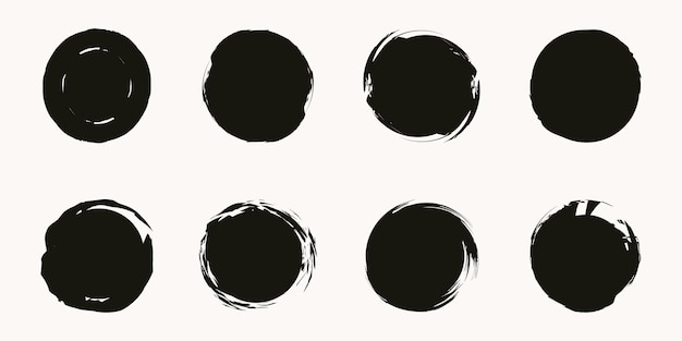 Set of Grunge Black Circle Brush Stroke vector illustration