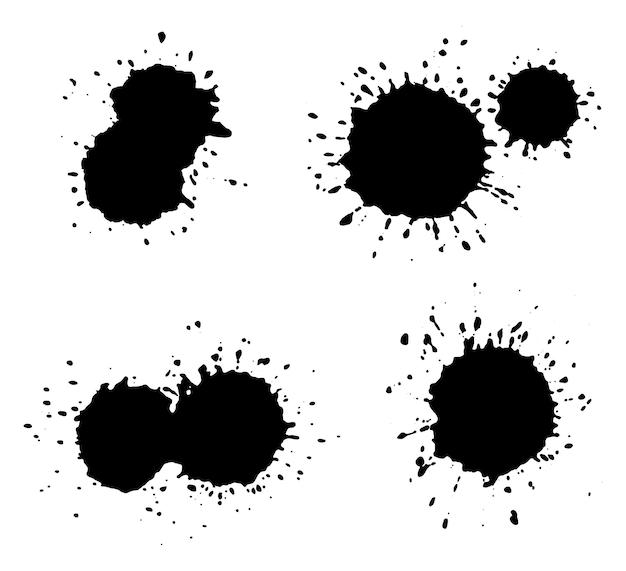 Set of grunge black ink stains.