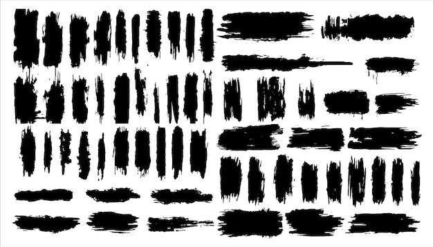 Vector set of grunge black paint brush strokes brush strokes collection isolated on white background