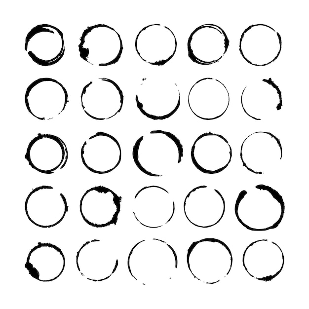 Set of grunge brush hand drawn circles and round shapes vector illustrations