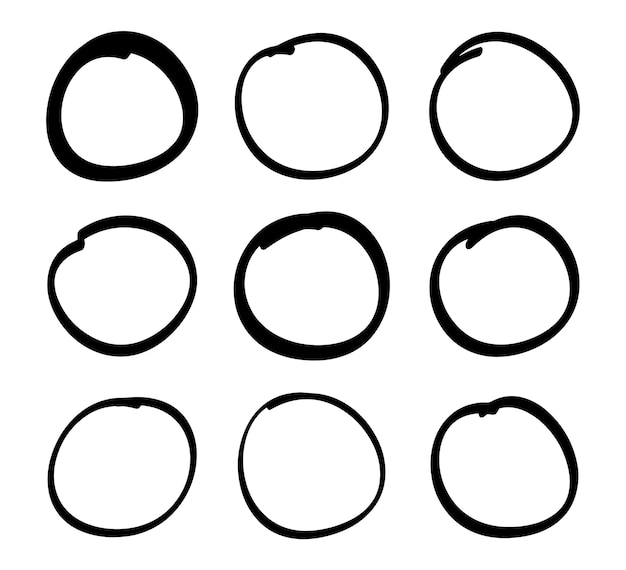 Set of grunge hand drawn circles.