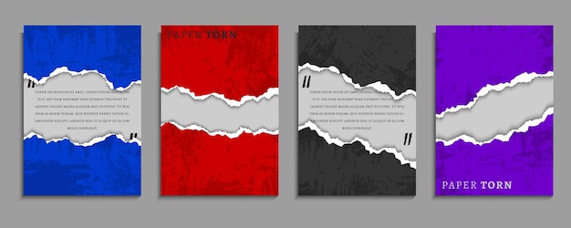 Set Of Grunge Paper Ripped Frame In White Background A4 Template