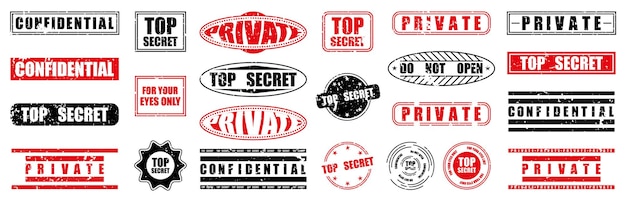 Set of grunge top secret seal Top secret stamp collection