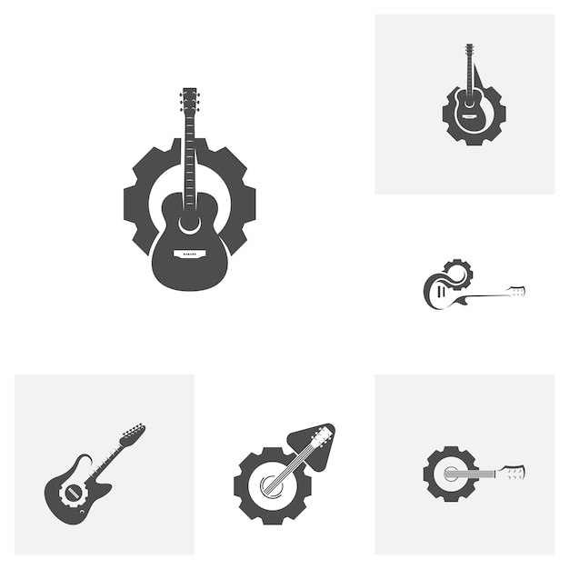 Set of Guitar with Gear design vector template Simple set of electric guitar vector icons