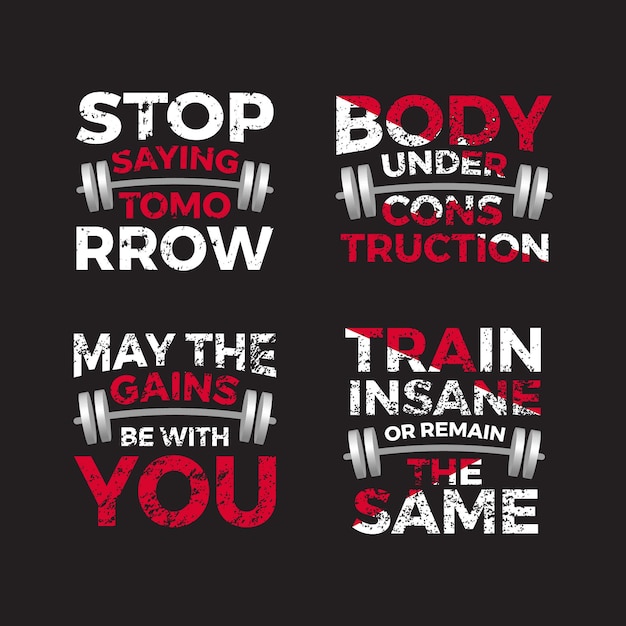 set of Gym fitness typography design t shirts