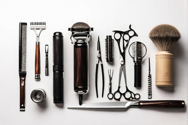 Set of hairdressers tools on white background