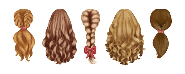 Set of hairstyles for long hair