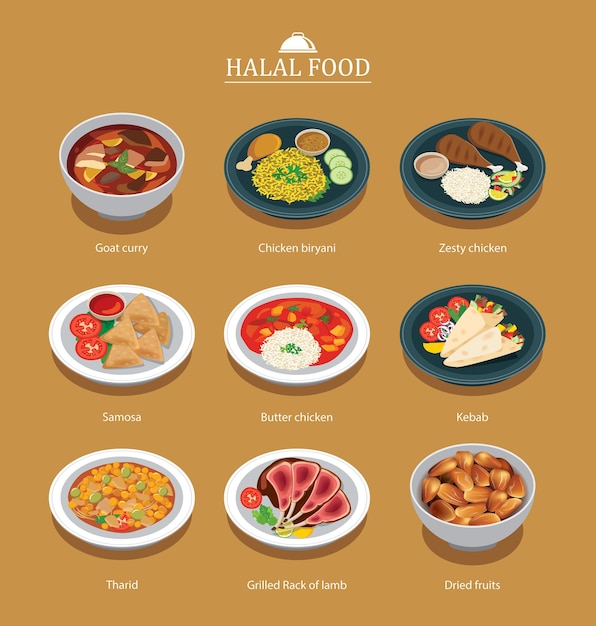 Set of halal food menu flat design