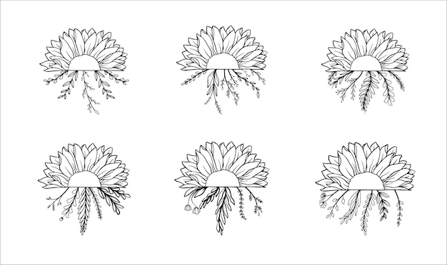 Set of Half Sunflower Decoration Vector