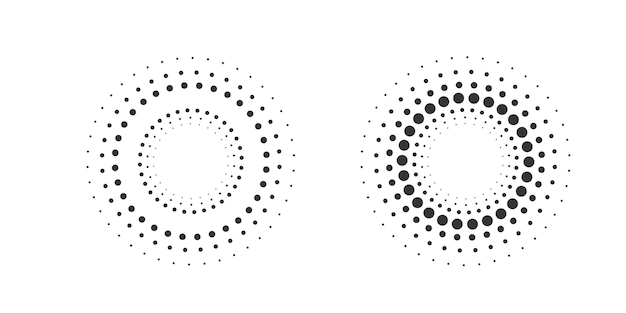 Set of halftone round dotted frames. Design element for frame, logo, web pages, prints, posters.