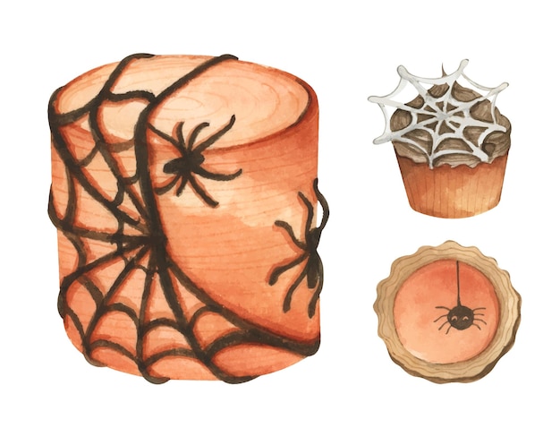 Vector set of halloween desserts watercolor illustration