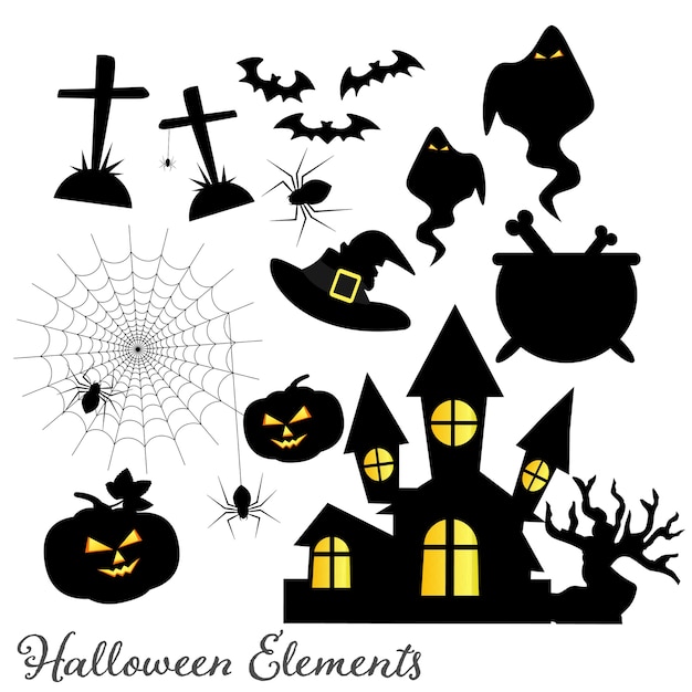 Set of Halloween elements and symbols.