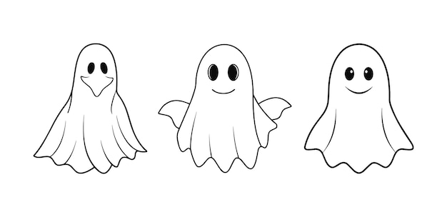 set of halloween ghost vector line art