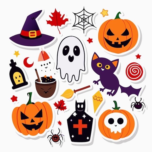 Set of Halloween Icons on White Background Halloween symbols Vector illustration