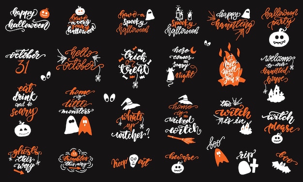 Set of Halloween lettering designs. Vector illustration.