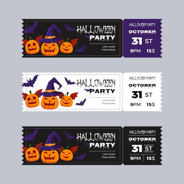 Set of Halloween party invitation ticket templates