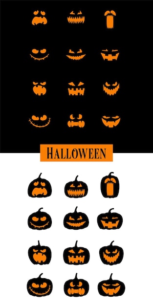 Set of Halloween Pumpkin face expressions