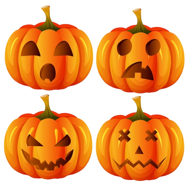 Set of halloween pumpkin funny faces autumn holiday