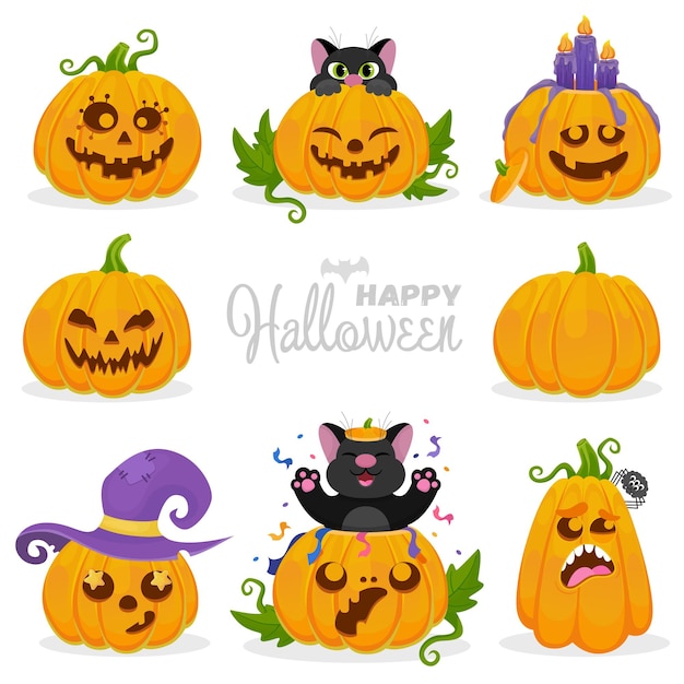 Set Halloween pumpkins for autumn holidays